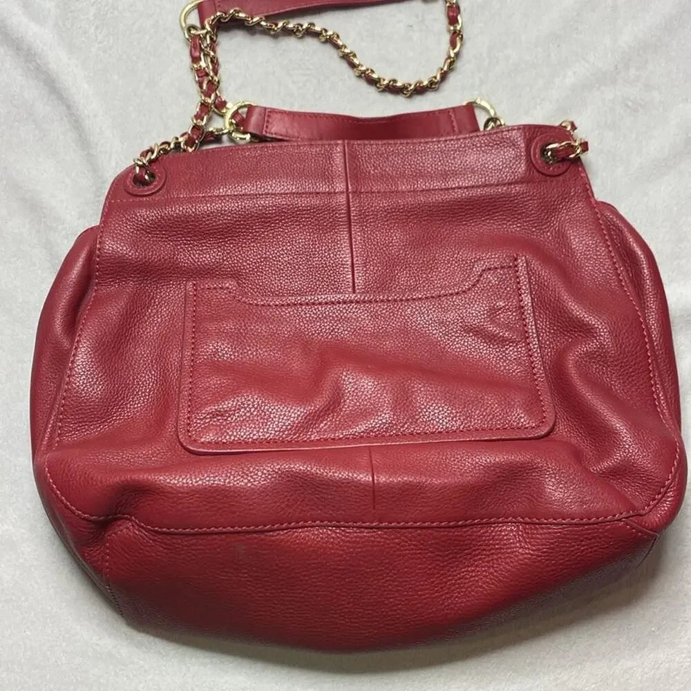 Tory Burch Marion Red Leather Saddle Bag with Gold Hardware